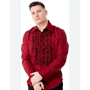 Zen Retro Mens Ruffle Ruche Frill Tuxedo Shirt Medium Wedding Formal Stag Party